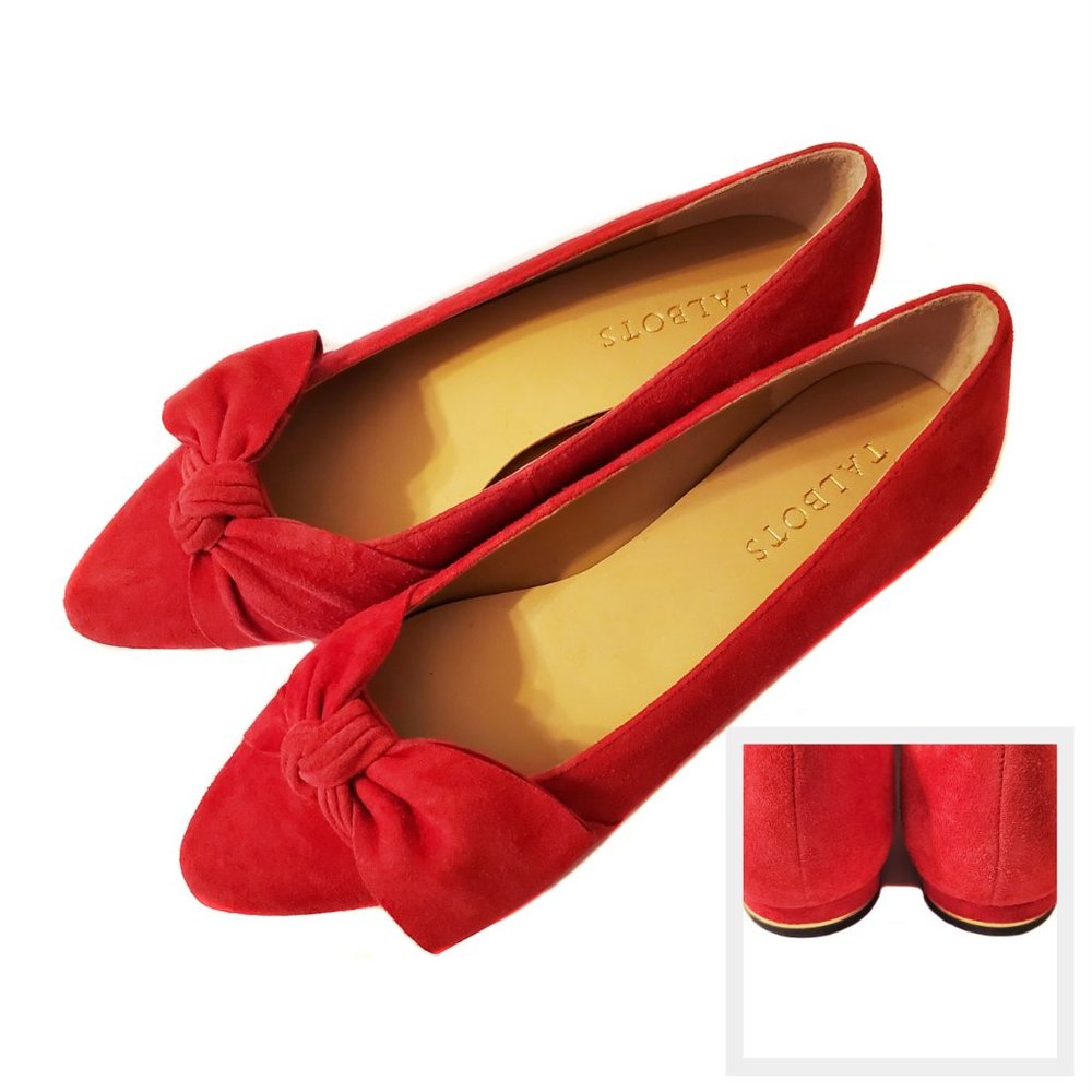 Talbots Red Suede Bow Pointed Toe Flats